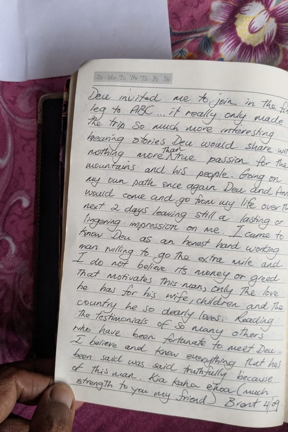 Handwritten guestbook review from Brent