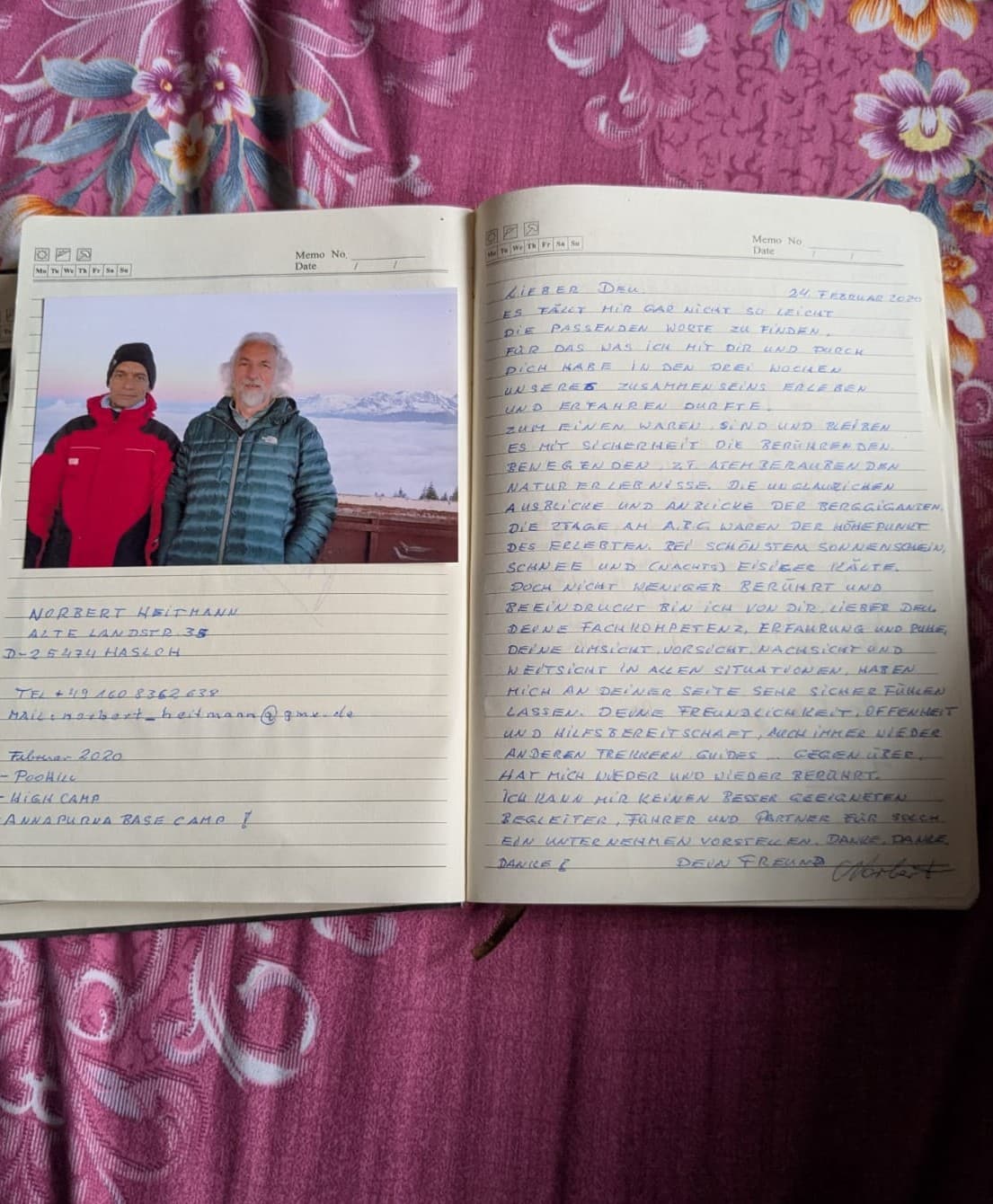 Handwritten guestbook review from Norbert Heitmann
